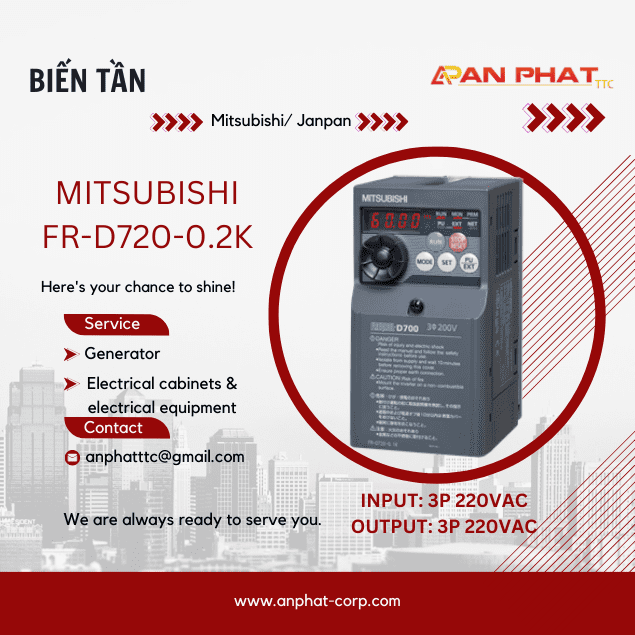 Biến tần Mitsubishi FR-D720-0.2K 0.2kW 3 Pha 220V