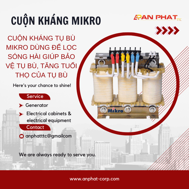 Mikro MX07-400/8.9-440/010 : Cuộn kháng lọc sóng hài 7% cho tụ bù 440V 10Kvar